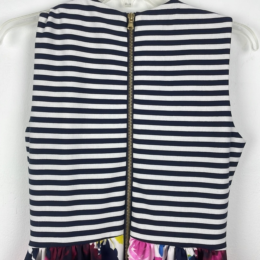 Just…Taylor Navy Striped and Pink Green Floral Gold Zip back Dress Size 4 - Picture 9 of 10